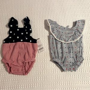 Two precious patriotic newborn baby girl onesies, bubbles